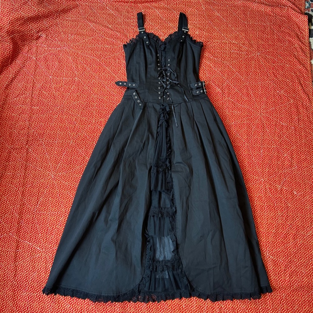 Queen of Darkness Black Gothic Lace Up Corset Maxi Dress Goth Punk Medium